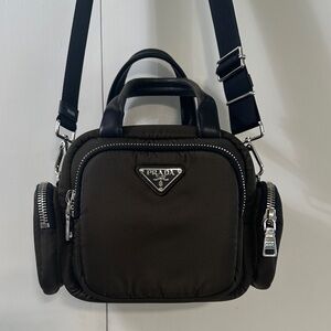 Prada Green Nylon Mini Messenger Bag with Silver Hardware